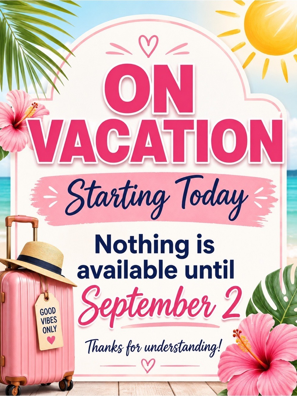 lululemon athletica Pink and Navy 'On Vacation' Sign